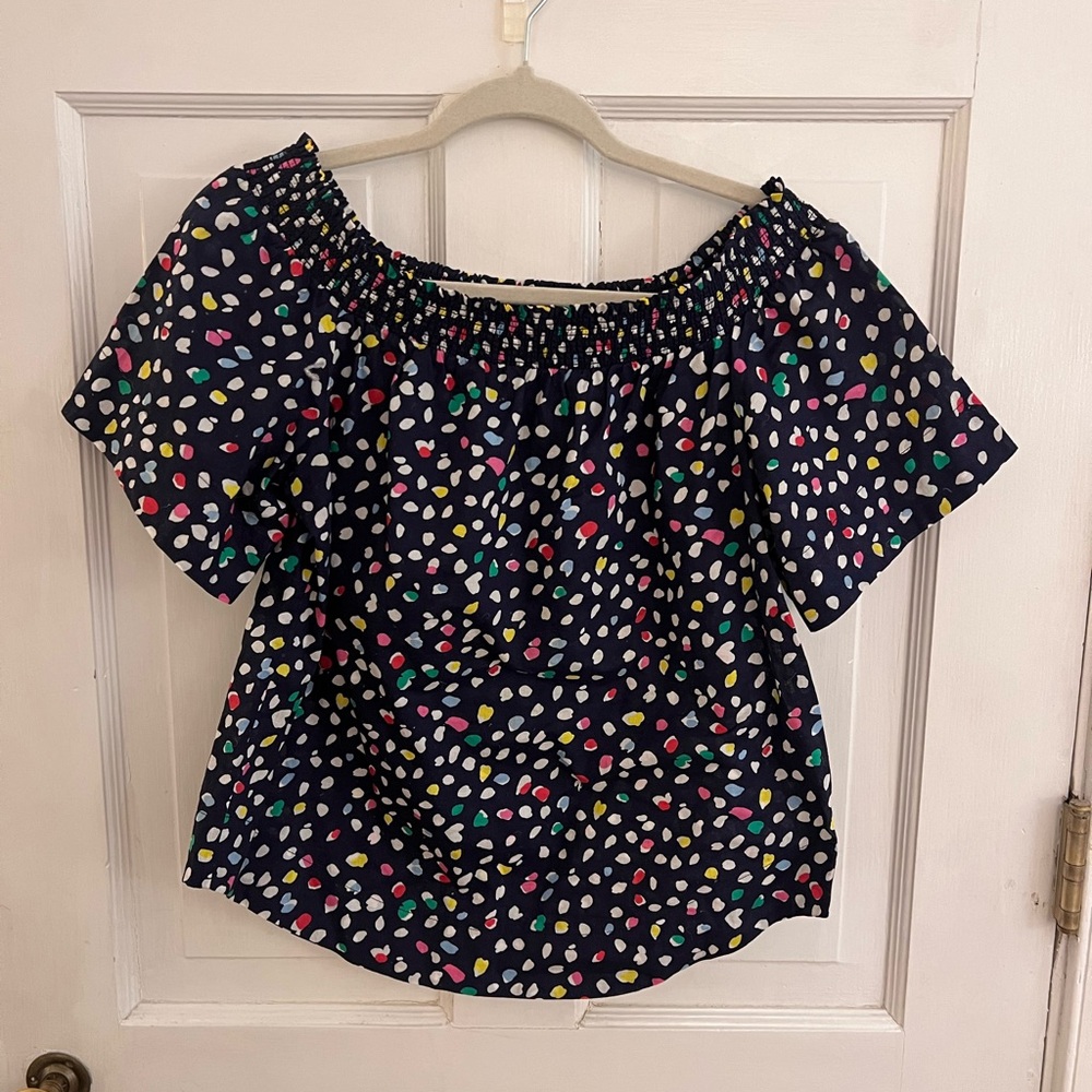 J. Crew Black Puff Sleeve Blouse with Smocked Detail